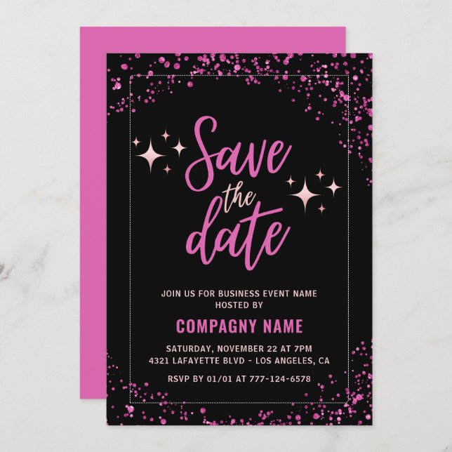 Pink Business Party laden Save the Date Glam ein Einladung (Vorne/Hinten)