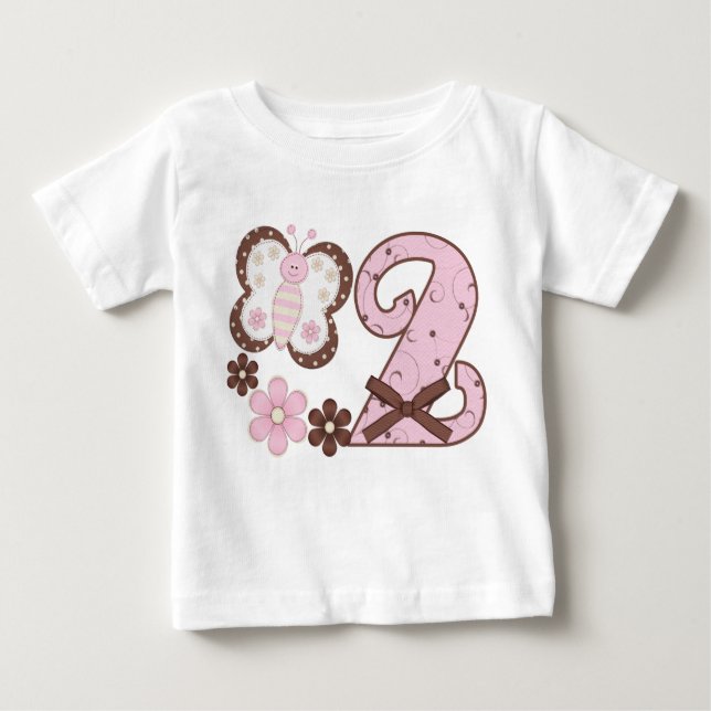 Pink Butterf2nd Geburtstag Baby T-shirt (Vorderseite)