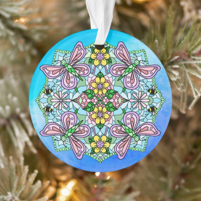 Pink Butterfats Mandala Weihnachten Ornament (Baum)