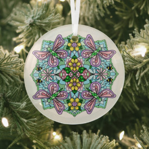 Pink Butterfats Mandala Weihnachten Ornament Aus Glas