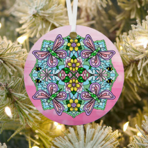 Pink Butterfats Mandala Weihnachten Ornament Aus Metall