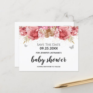 Pink Butterfells Floral Baby Dusche Save the Date Postkarte