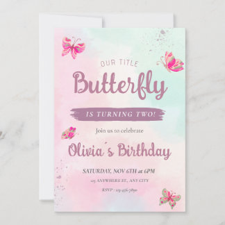 Pink Butterfells Young Birthday Einladung