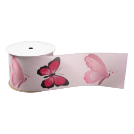 Pink Butterfets Satin Ribbon Satinband