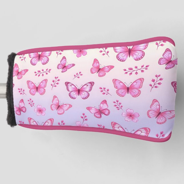 Pink butterflies and flowers pattern golf headcover (Vorderseite)