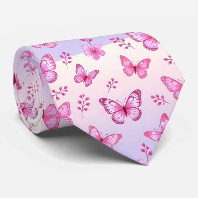 Pink butterflies and flowers pattern krawatte (Gerollt)