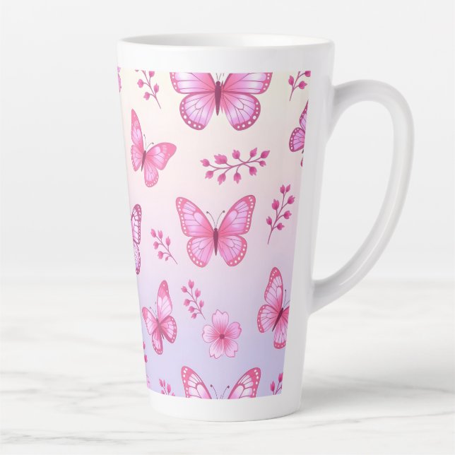 Pink butterflies and flowers pattern milchtasse (Rechts)