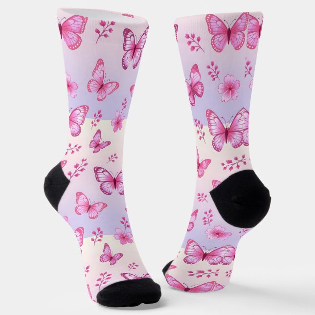 Pink butterflies and flowers pattern socken (Gewinkelt)