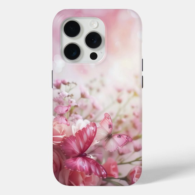 Pink Butterflies and Roses Case-Mate iPhone Hülle (Rückseite)