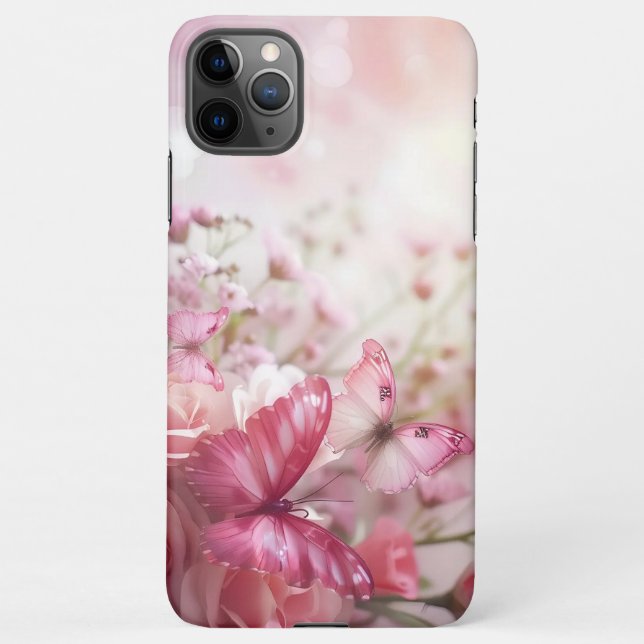 Pink butterflies and roses Phone Case iPhone Hülle (Rückseite)