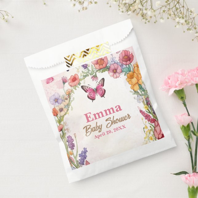 Pink Butterflies Babydusche Blumengarten Geschenktütchen (Versiegelt)