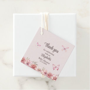 Pink Butterflies & Blume Kinderdusche Danke Geschenkanhänger