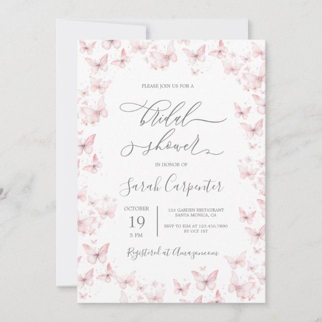 Pink Butterflies Bridal Dusche Einladung (Vorderseite)