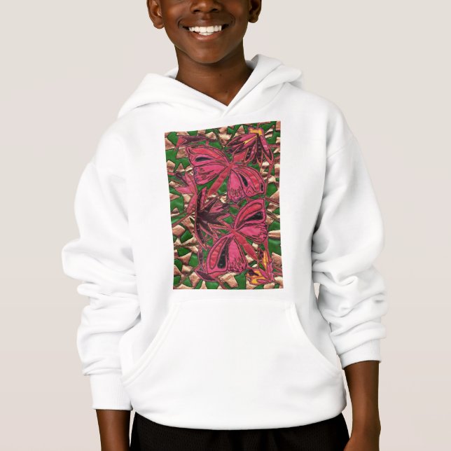 Pink butterflies, on a gold background hoodie (Vorderseite)