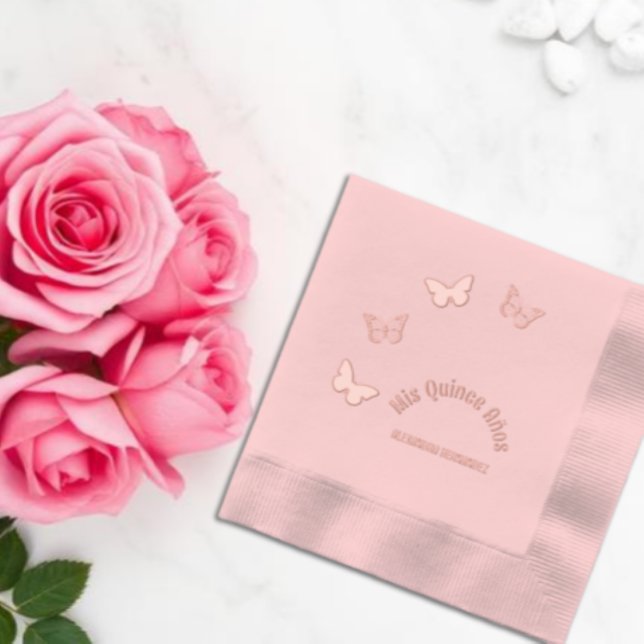 Pink Butterflies Quinceanera Servietten Mit Folie (Von Creator hochgeladen)