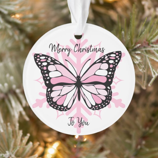 Pink Butterfly auf der Schneeflocke Weihnachten Ornament