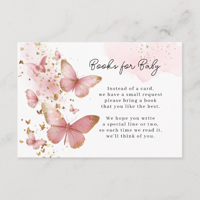 Pink Butterfly Baby Book Request Card Begleitkarte (Vorderseite)
