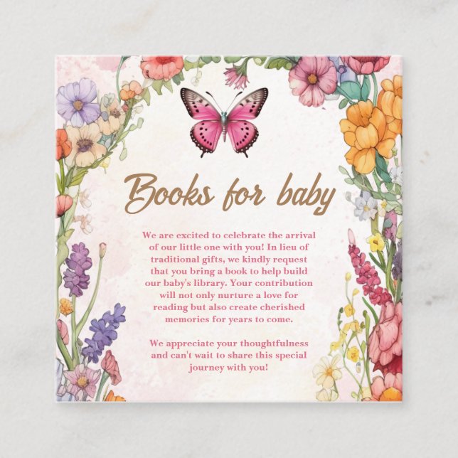 Pink Butterfly Baby Dusche Blumengarten Begleitkarte (Vorderseite)