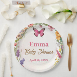 Pink Butterfly Baby Dusche Blumengarten Pappteller