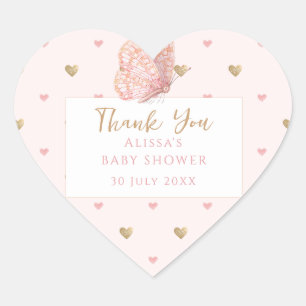 Pink Butterfly Baby Dusche Danke Herz-Aufkleber