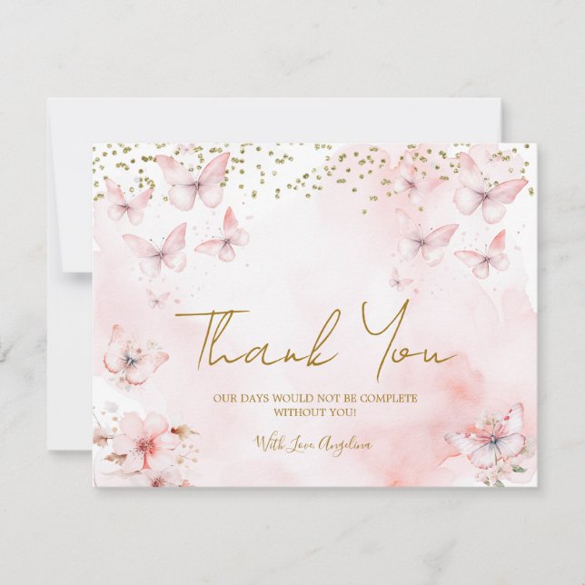Pink Butterfly Baby Dusche Danke Karte (Vorderseite)