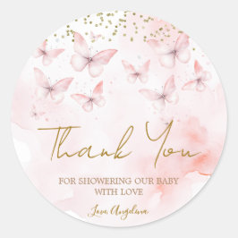 Pink Butterfly Baby Dusche Danke Runder Aufkleber