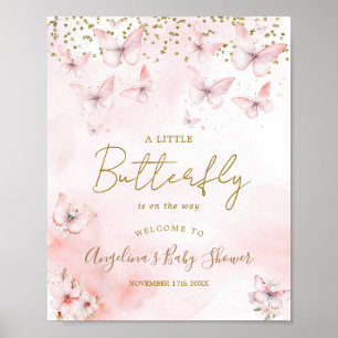Pink Butterfly Baby Dusche Empfang Poster