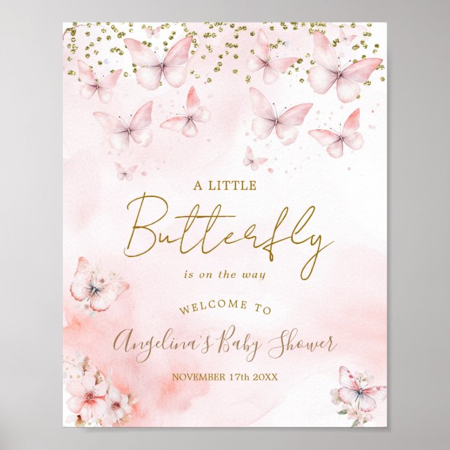 Pink Butterfly Baby Dusche Empfang Poster (Vorne)