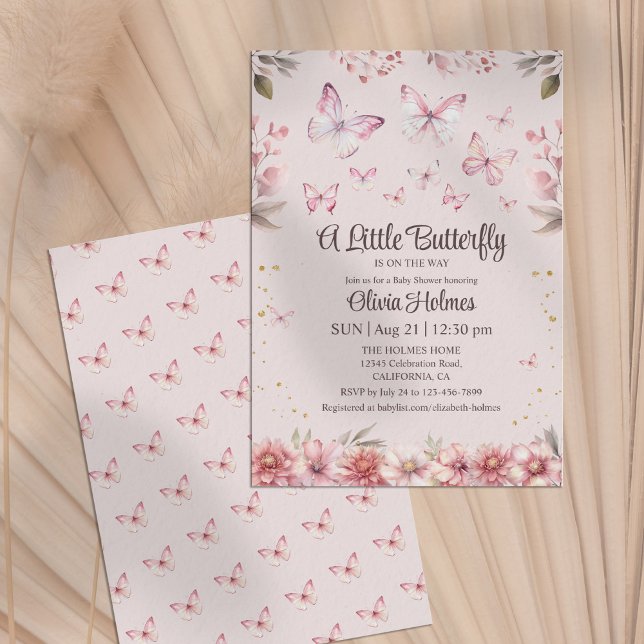 Pink Butterfly Baby Dusche Mädchen Einladung (Pink Butterfly Baby Girl Shower Invitation)