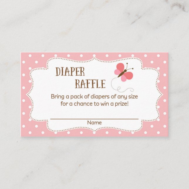 Pink Butterfly Baby Dusche Windelwanne Raffle Begleitkarte (Vorderseite)