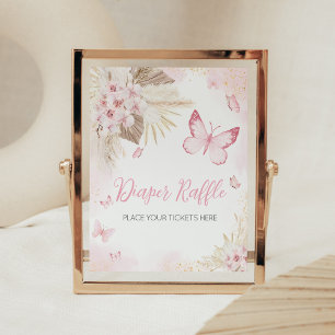 Pink Butterfly Baby Dusche Windelwanne Raffle Poster