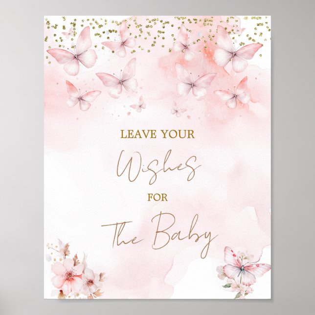 Pink Butterfly Baby Shower Girls wollen Baby Poster (Vorne)