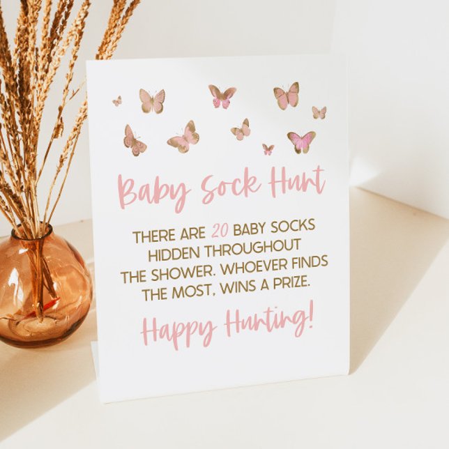 Pink Butterfly Baby Sock Hunt Baby Showspiel Sockelschild (Von Creator hochgeladen)