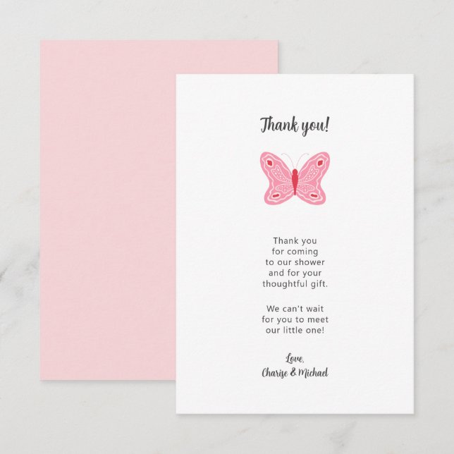 Pink Butterfly Babydusche danke (Vorne/Hinten)
