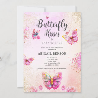 Pink Butterfly Babydusche Einladung