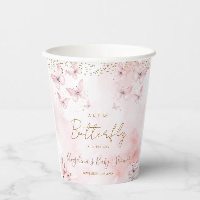 Pink Butterfly Babydusche Girl Pappbecher (Vorderseite)