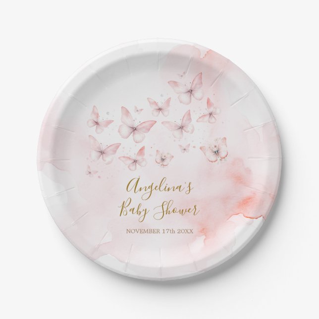 Pink Butterfly Babydusche Girl Pappteller (Vorderseite)