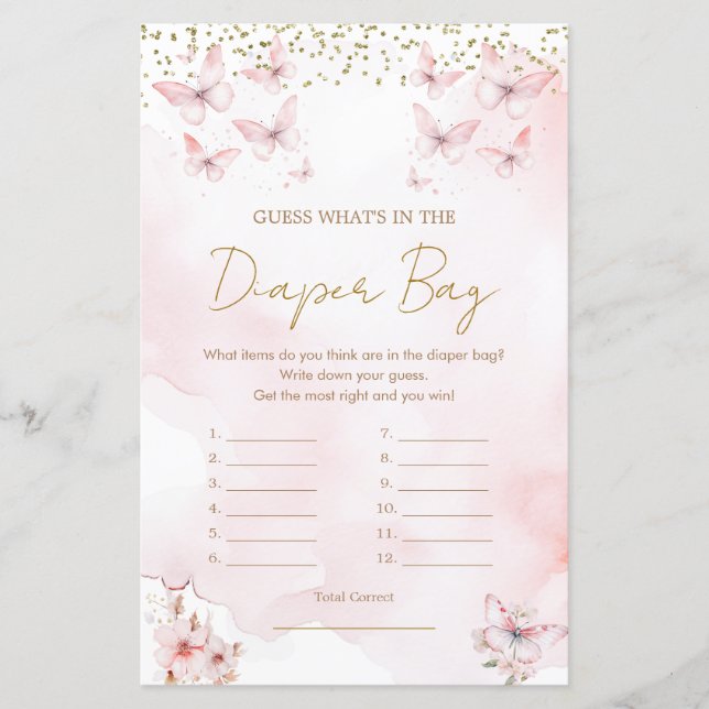 Pink Butterfly Babydusche Was in der Windelbeutel  (Vorderseite)