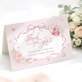 Pink Butterfly Bloom Baby Shower Thank You Card Dankeskarte