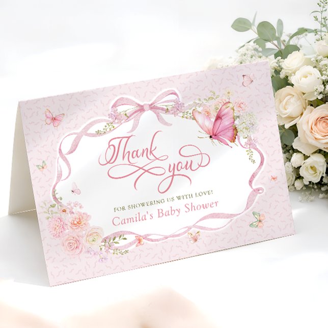 Pink Butterfly Bloom Baby Shower Thank You Card Dankeskarte (Von Creator hochgeladen)