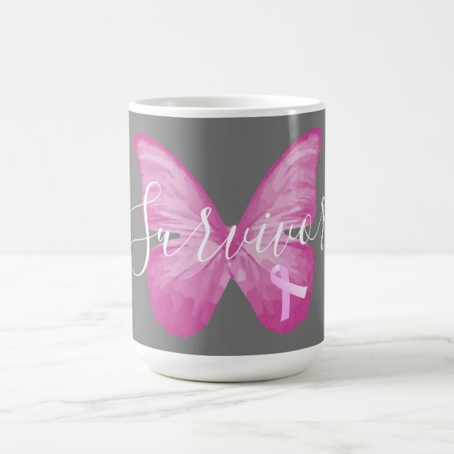 Pink Butterfly Brustkrebs Überleben Kaffeetasse (Mittel)