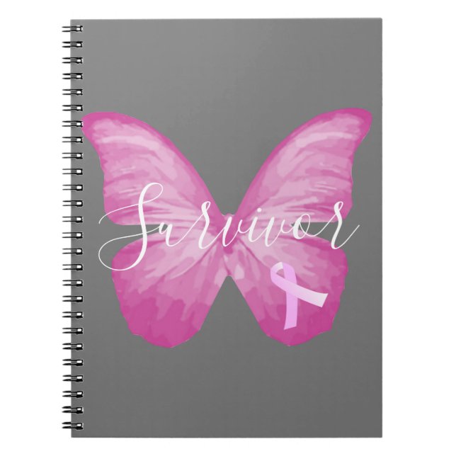 Pink Butterfly Brustkrebs Überleben Notizblock (Vorderseite)