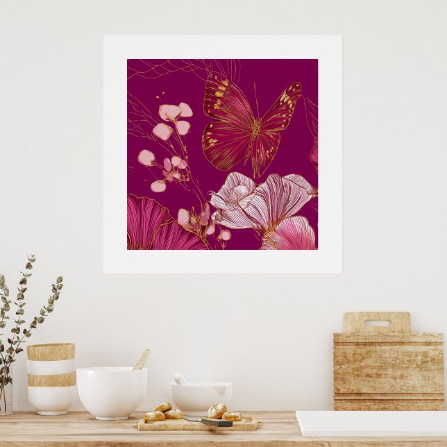 Pink Butterfly collection square poster (Küche)