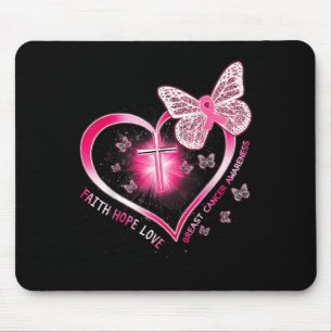 Pink Butterfly Cross Faith Hope Liebe Brustkrebs Mousepad