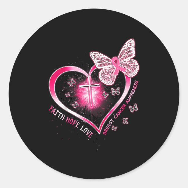 Pink Butterfly Cross Faith Hope Liebe Brustkrebs Runder Aufkleber (Vorderseite)