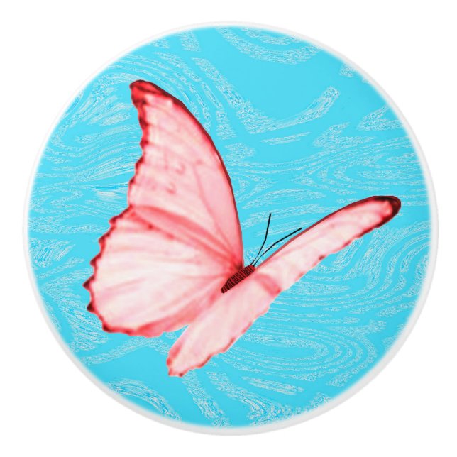 Pink Butterfly Cyan Keramik Pull Keramikknauf (Vorderseite)