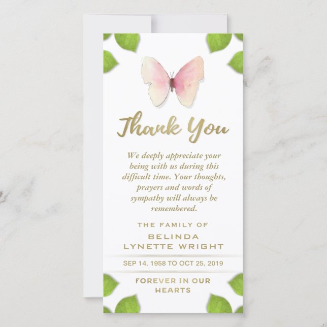 Pink Butterfly Danke für die Sympathiekarte (Vorderseite)
