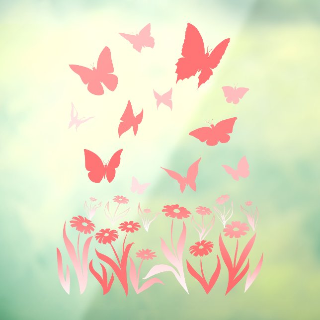 Pink Butterfly Decal Butterfly Blume Klammern Fensteraufkleber (Blatt 3)
