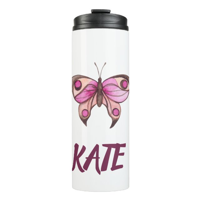 Pink Butterfly Extravagant Thermosbecher (Vorderseite)