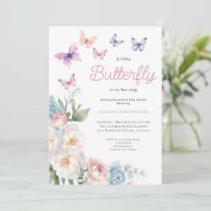 Pink Butterfly Floral Baby Dusche Einladung